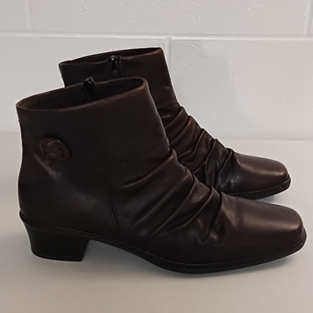 Dark Brown Leather Square Toe Ankle Boot with Side Zip
